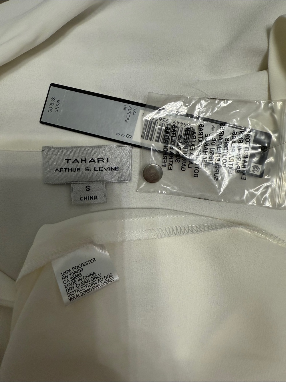 #19) NWT Tahari Cream Long-Sleeve Button Cuff Blouse - Picture 9 of 9